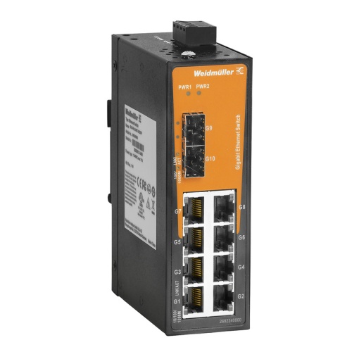 Network switch, unmanaged, Gigabit Ethernet, 8x RJ45, 2x 1001000BaseSFP Slot, -40 C...75 C, IP30