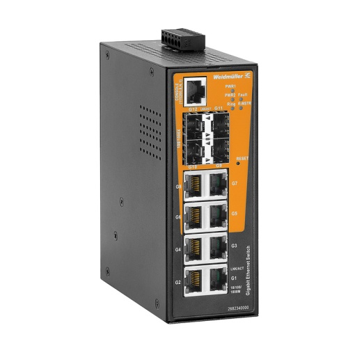 Network switch, managed, Gigabit Ethernet, 8x RJ45, 4x 1001000BaseSFP Slot, -40 C...75 C, IP30