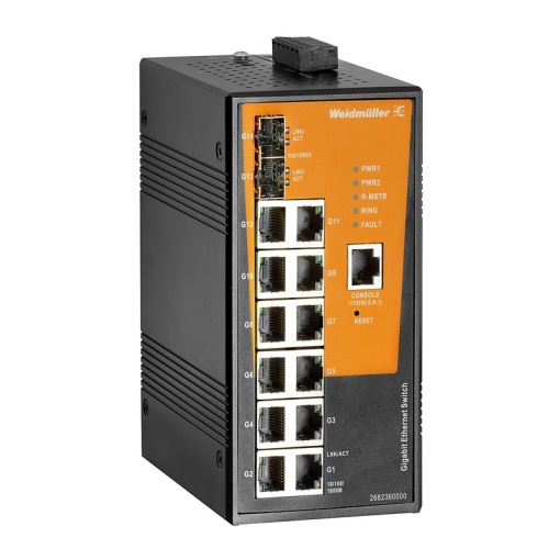 Network switch, managed, Gigabit Ethernet, 12x RJ45, 2  Slots 1001000BaseSFP, -40 C...75 C, IP30