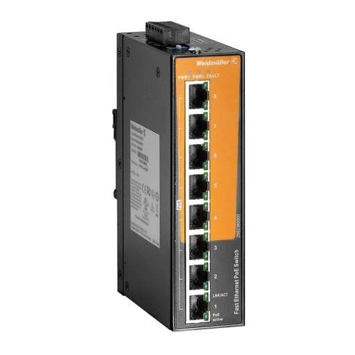 PoE switch, unmanaged PoE, Fast Ethernet, 8x RJ45 10100 BaseTX PoE, IP30, -40 C...75 C