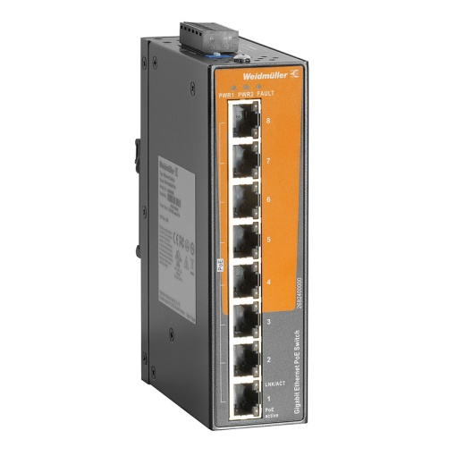 PoE switch, unmanaged PoE, Gigabit Ethernet, 8x RJ45 101001000 BaseTX PoE, IP30, -40 C...70 C