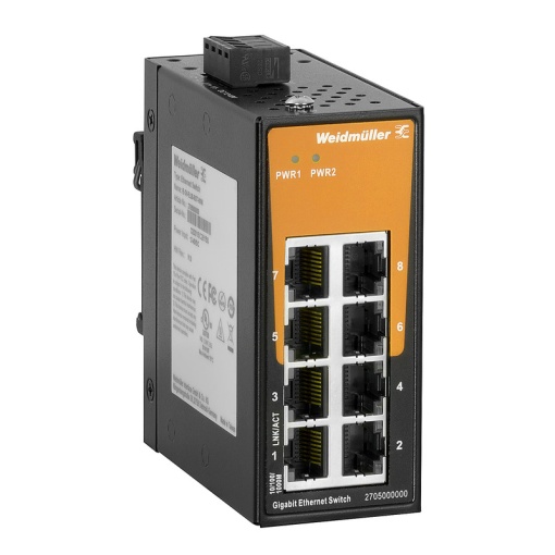 Network switch, unmanaged, Gigabit Ethernet, 8x RJ45, -40 C...75 C, IP30