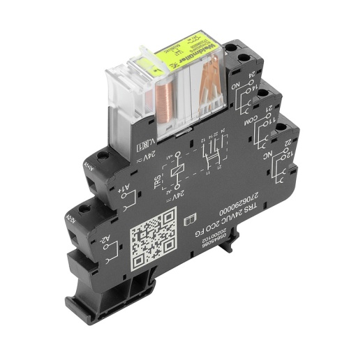 Relay module, 24 V UC 10 %, Green LED, 2 CO contacts forcibily guided EN 61810-3 type B AgNi , 250 V AC, 6 A, Screw connection