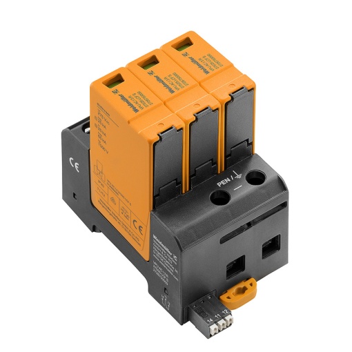 Surge voltage arrester  power supply systems, Surge protection, Leakage-current-free, with remote contact, Type I  II, Low voltage network TN-C, I