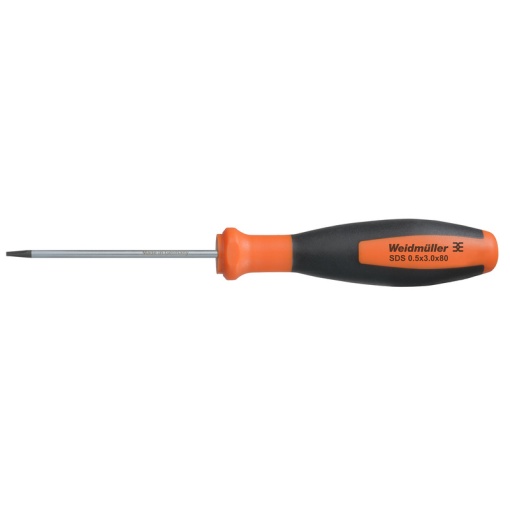 Slotted screwdriver, Blade thickness A 0.5 mm, Blade width B 3 mm, Blade length 80 mm, Form Slotted