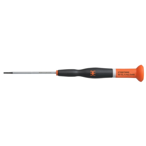 Slotted screwdriver, Blade thickness A 0.4 mm, Blade width B 2 mm, Blade length 60 mm, Form Slotted