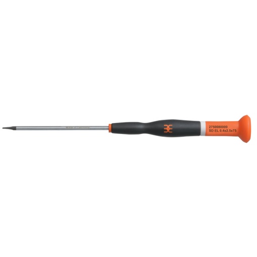 Slotted screwdriver, Blade thickness A 0.4 mm, Blade width B 2.5 mm, Blade length 75 mm, Form Slotted