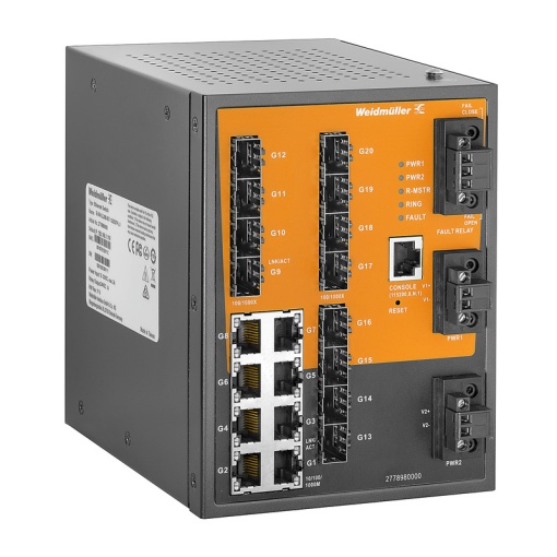 Network switch, managed, Gigabit Ethernet, 8x RJ45, 12x 1001000BaseSFP Slot, -40 C...85 C, IP30