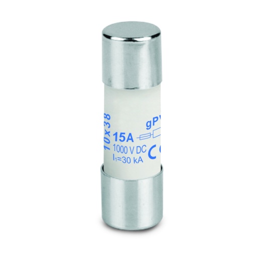 Cylindrical fuse cartridge, Photovoltaics, 1000 , 10 x 38 mm, 15 A
