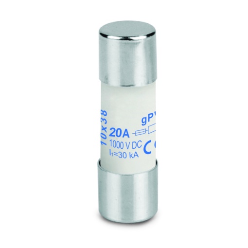 Cylindrical fuse cartridge, Photovoltaics, 1000 , 10 x 38 mm, 20 A