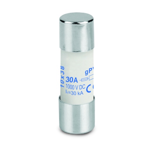 Cylindrical fuse cartridge, Photovoltaics, 1000 , 10 x 38 mm, 30 A