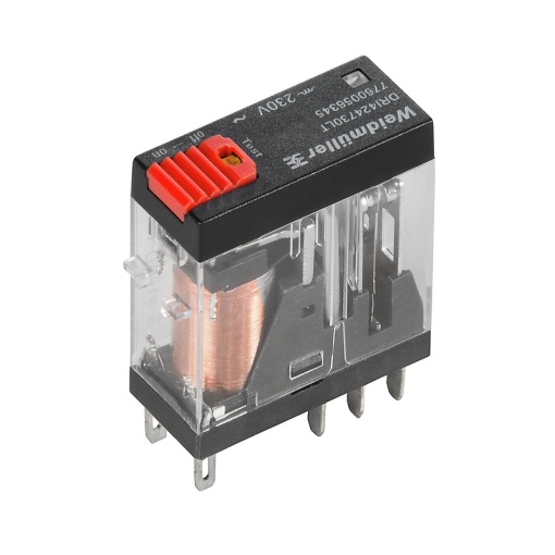Miniature industrial relay, 230 V AC, red LED, 2 CO contact AgSnO , 250 V AC, 5 A, Test button available Yes