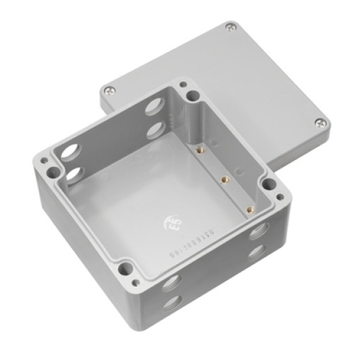 Plastic housing, Klippon POK polyester empty enclosure, 160 x 160 x 91 mm, Glass fibre-reinforced polyester, untreated, polished, Silver grey