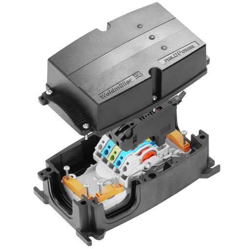 Energy distribution terminal strip with housing, DC, IP65, in complete state, Polycarbonate, GRP, Fuse