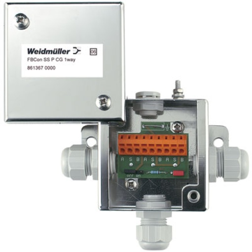 Field bus distributor, Terminator, Housing main material Stainless steel, rust-proof, Profibus-DP, Modbus RS485