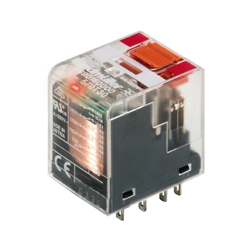 Miniature industrial relay, 230 V AC, red LED, 4 CO contact AgNi , 240 V AC, 6 A, Test button available Yes