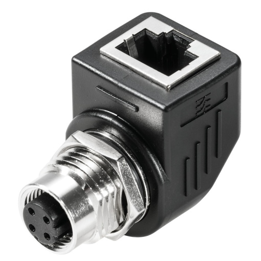 RJ45 plug adapter, IP67, Connection 1 RJ45 90&deg;, Connection 2 M12, Shielding Yes