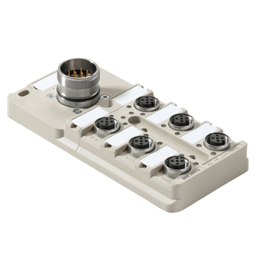 Sensor-actuator passive distributor without cable, with M23 outlet, 12-pole, M12, 30 V, A-coded, LED Yes, LED initiator Yes, Wiring type PNP