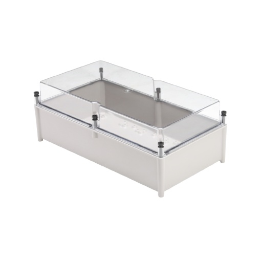 Plastic housing, TBF polyester empty enclosure, 302 x 558 x 210 mm, Glass fibre-reinforced polyester, untreated, Light Grey, Transparent