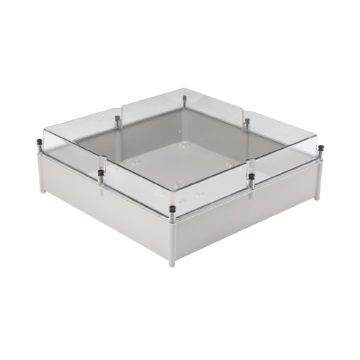 Plastic housing, TBF polyester empty enclosure, 605 x 603 x 210 mm, Glass fibre-reinforced polyester, untreated, Light Grey, Transparent
