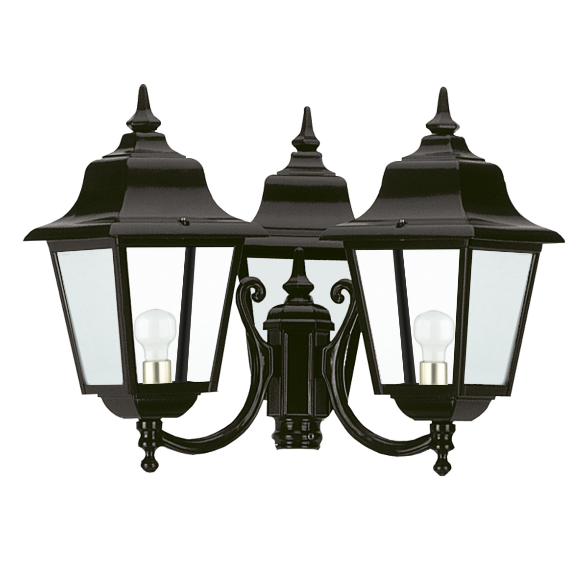 Luminária post 3 braços ROB IP44 E27 3x42W 440mm Vidro transparente Negro texturado