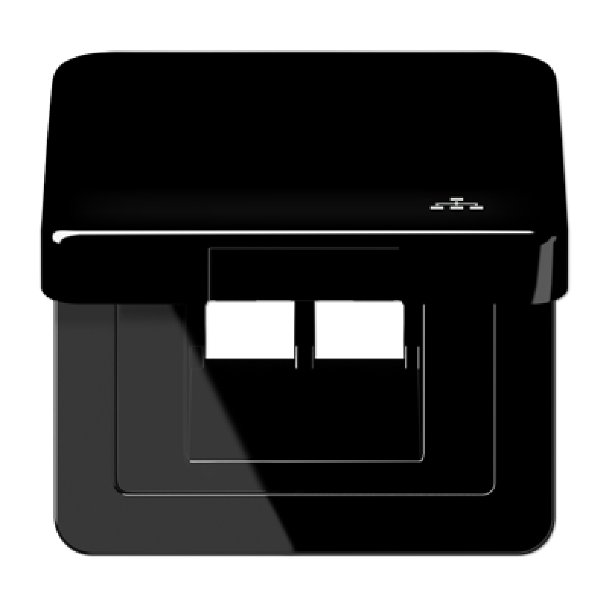 Tapa abat. retroc. simb. LAN CD negro