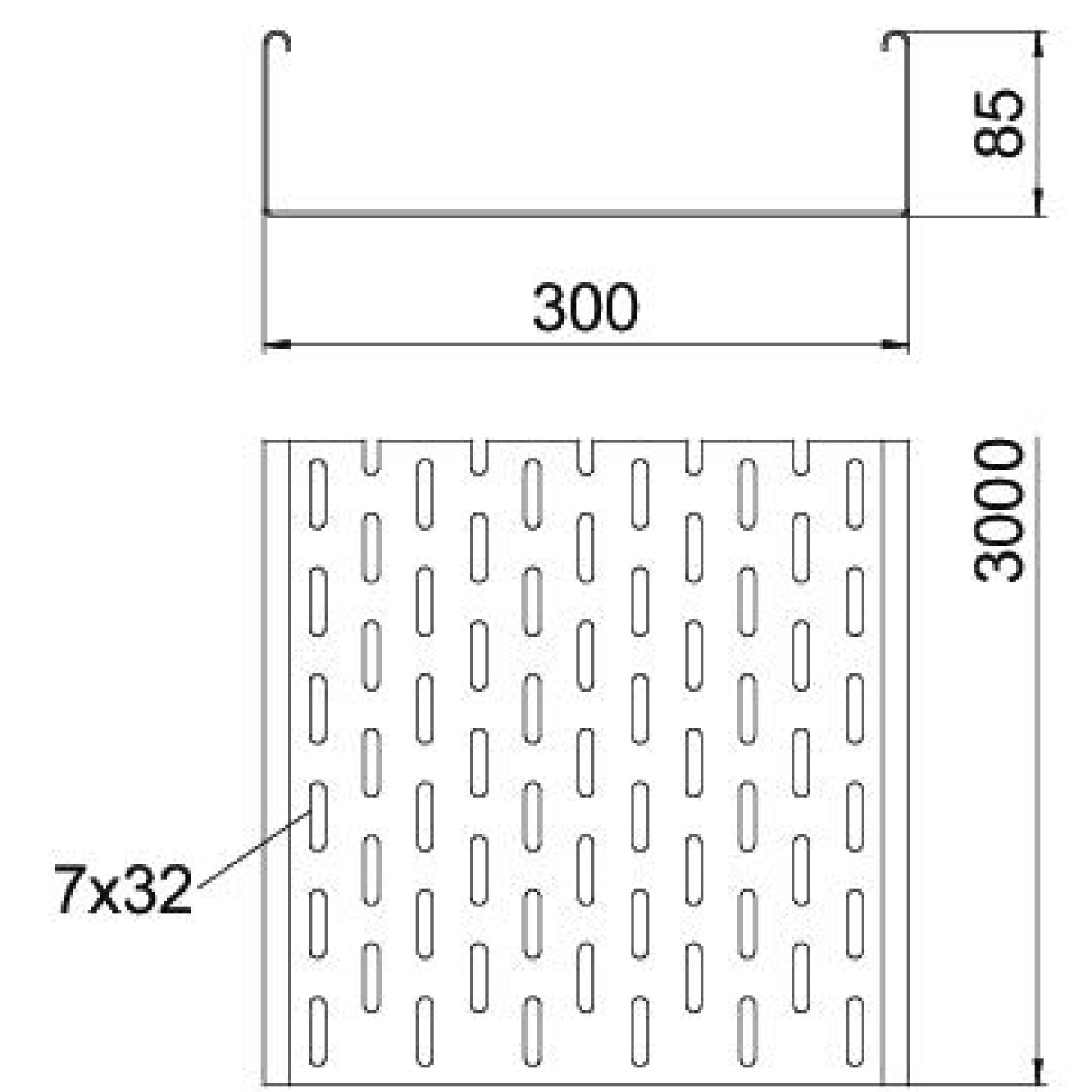 Caminho de cabos em chapa SKS perfurada 85x300x3000 Aço galvanizado pelo método Sendzimir zinco