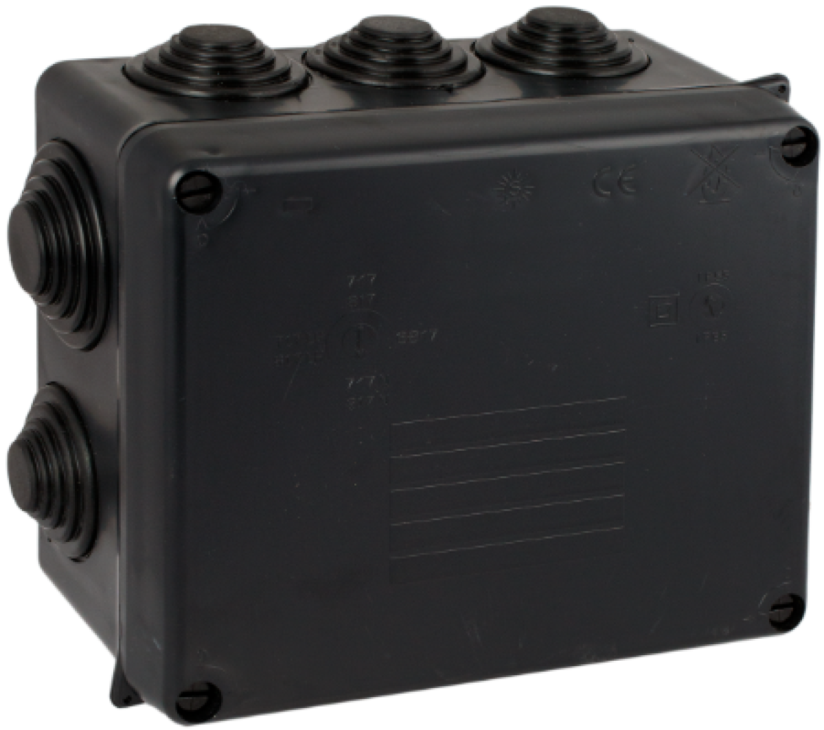 Sealed connection box 160 x 135 x 70 mm with cones. Black colour.