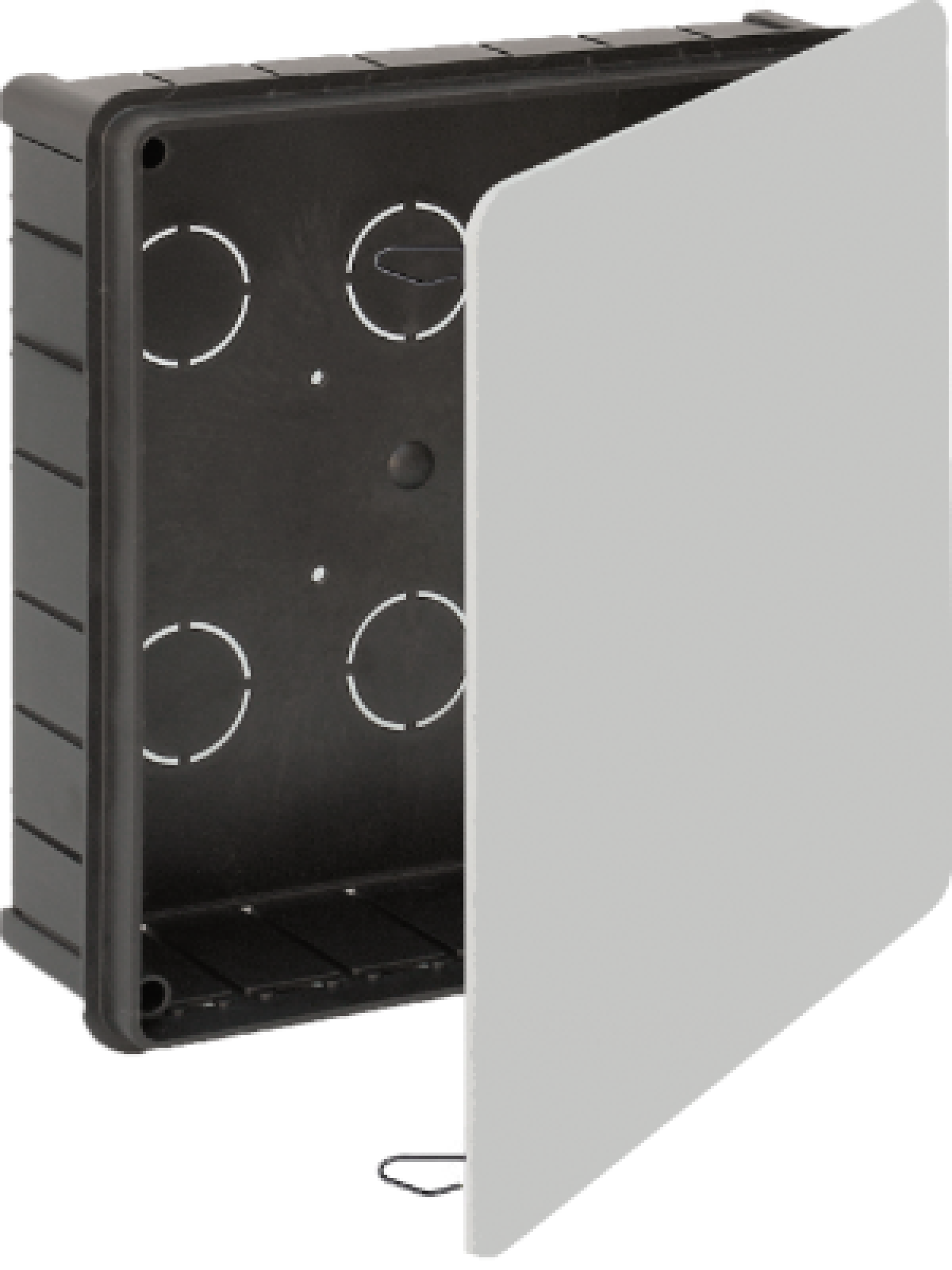 Flush connection box. 200 x 200 x 65 mm. Cover with metal claw.