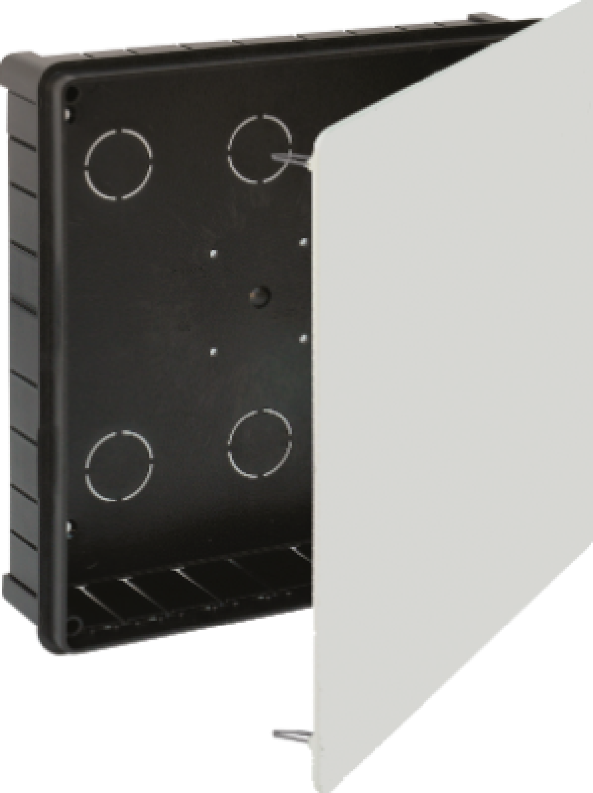 Flush connection box. 250 x 250 x 60 mm. Cover with metal claw.