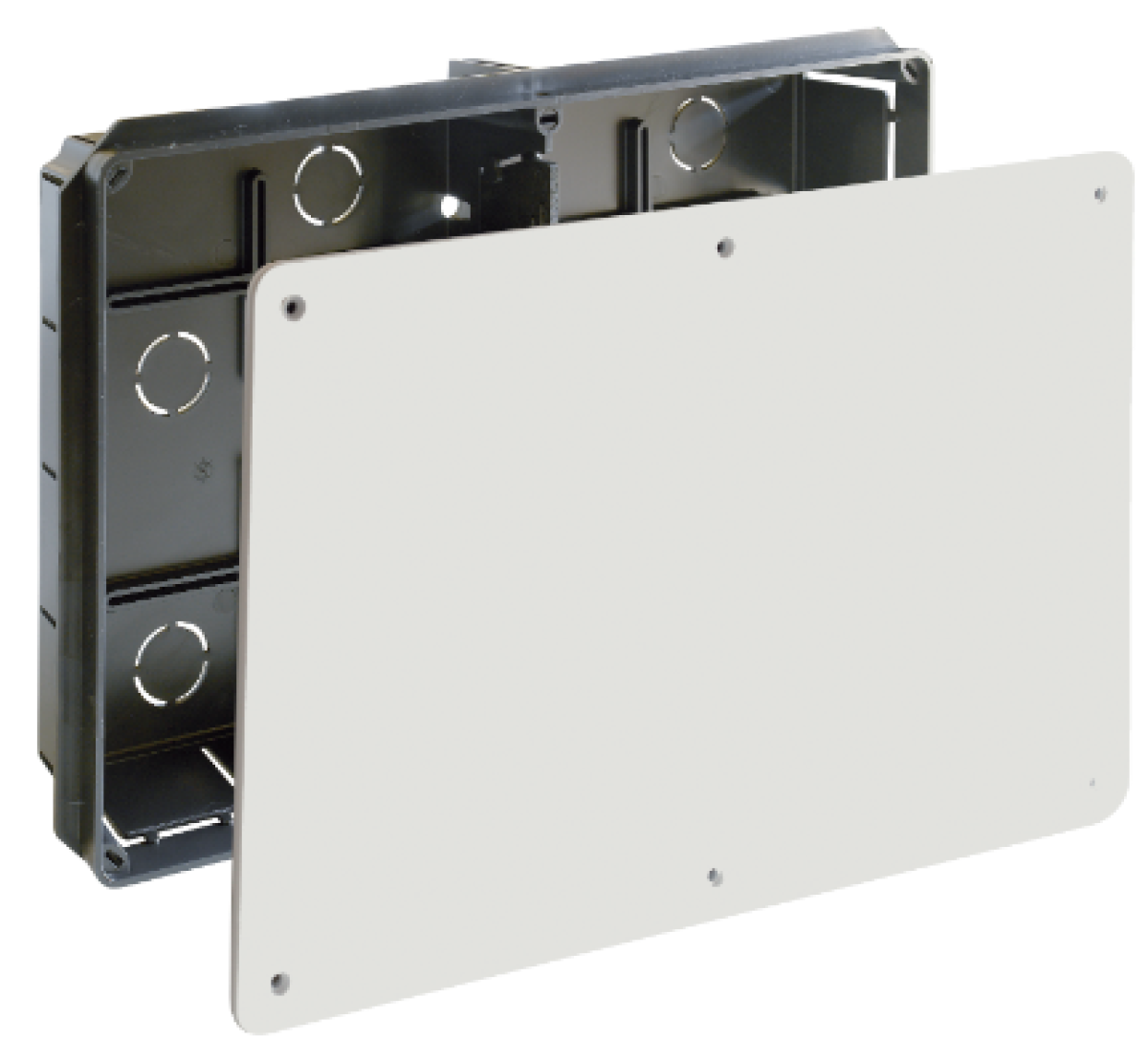 Flush connection box. 300 x 200. Cover with screws.