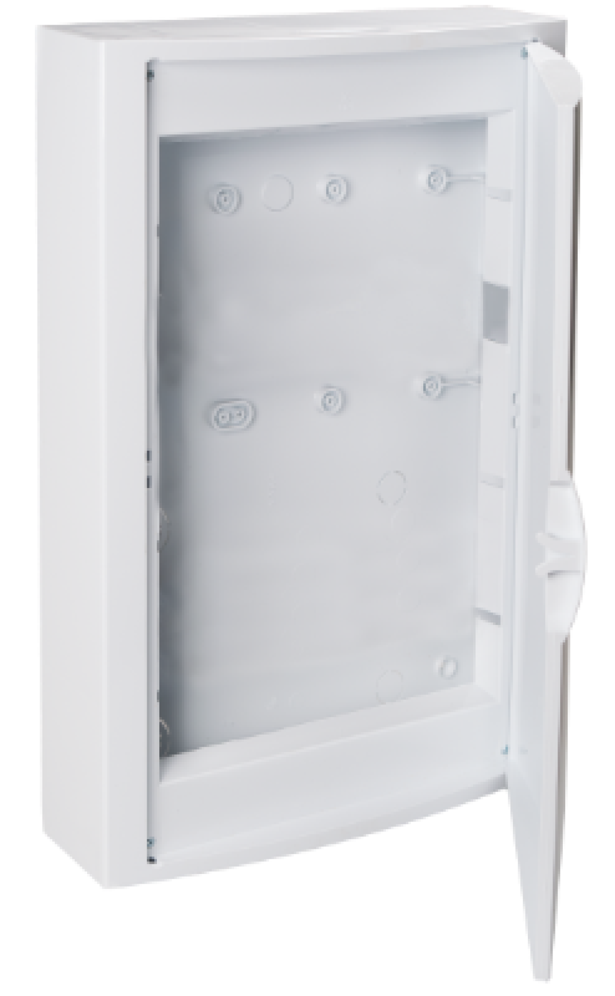 Surface connection box.. With frame and door. White colour.