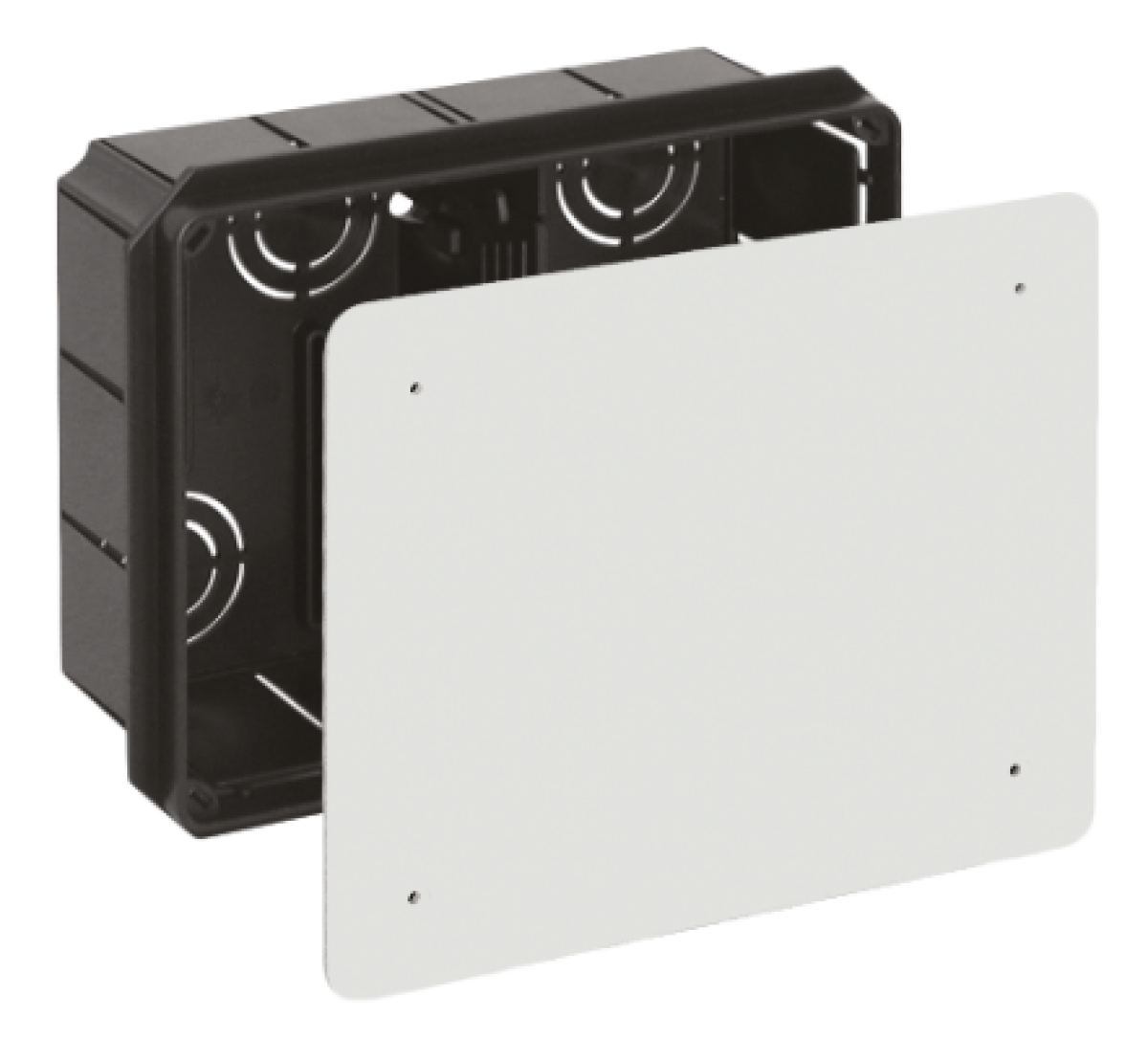Flush connection box. 200 x 160 x 70 mm Cover with screws.