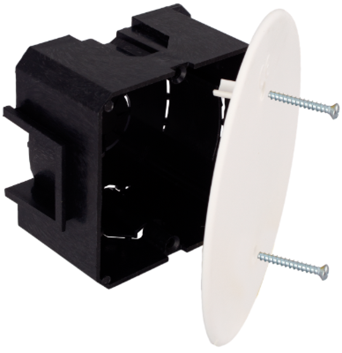 Flush connection box. 67 x 67 x 42 mm. Cover with screws.