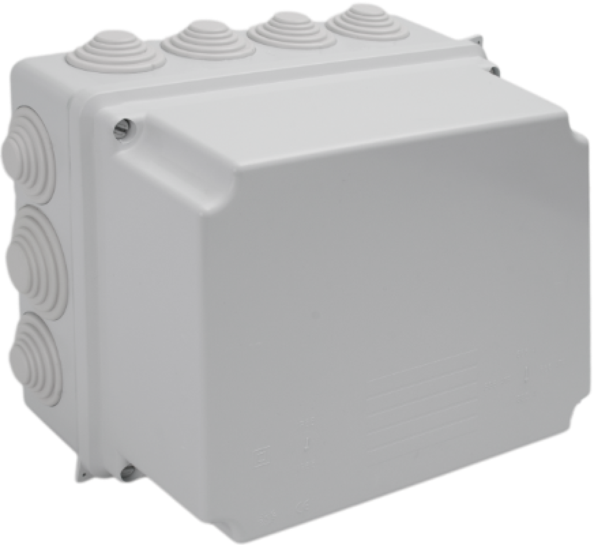 Sealed connection box 220 x 170 x 140 mm with cones. Grey colour.