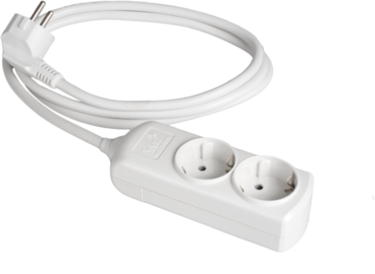 Cabo de extensão com 2 bases 2P +T, 16A 250V ~. Cabo de 2 m.