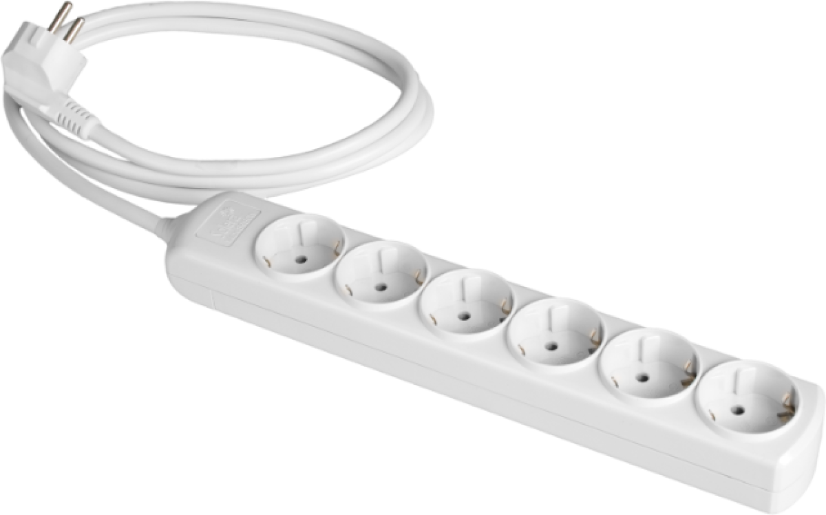 Cabo de extensão com 6 bases 2P + T, 16A 250V ~. Cabo de 2 m.