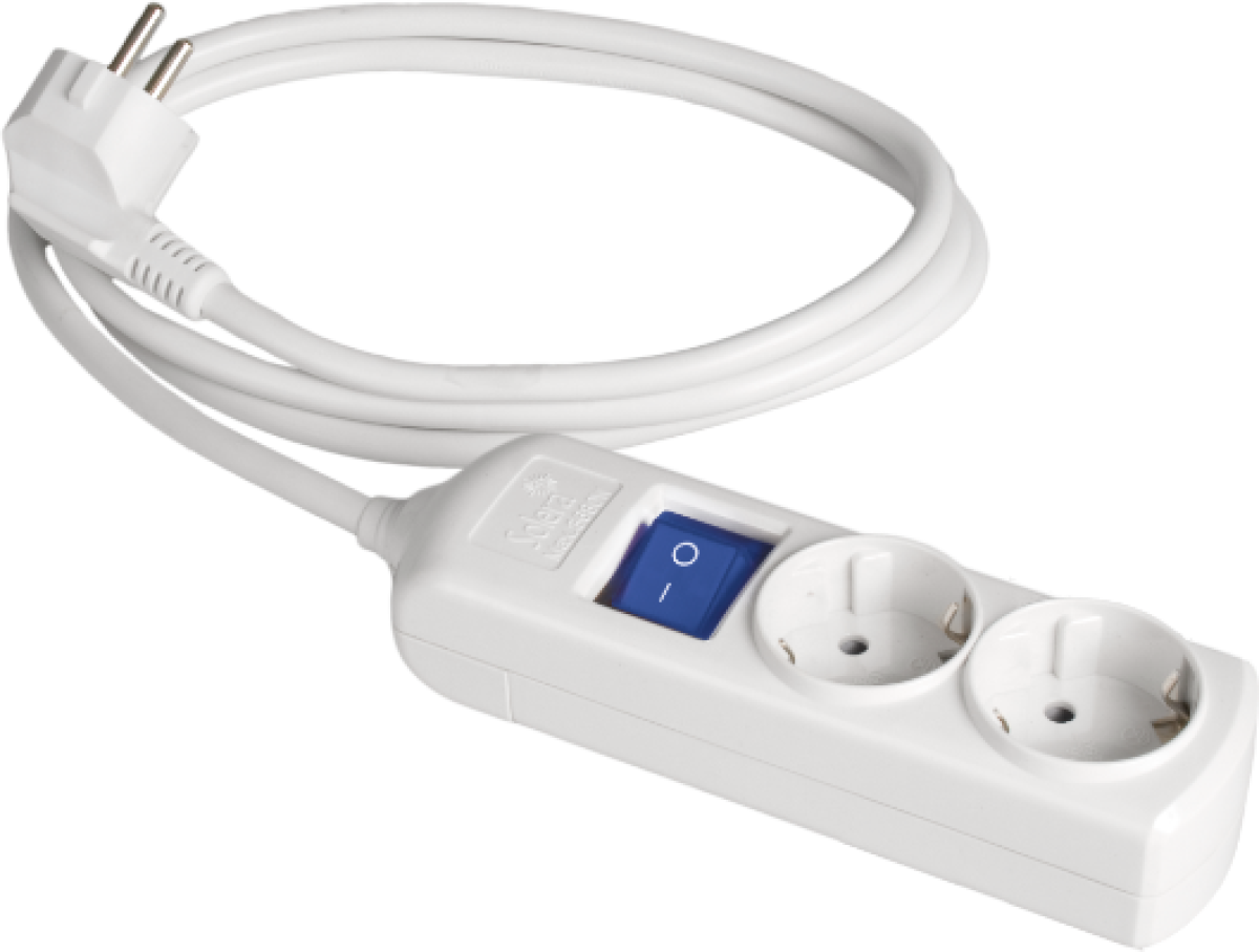 Cabo de extensão com 2 bases 2P + T, 16A 250V ~. Com interruptor de luz. Cabo de 3 m