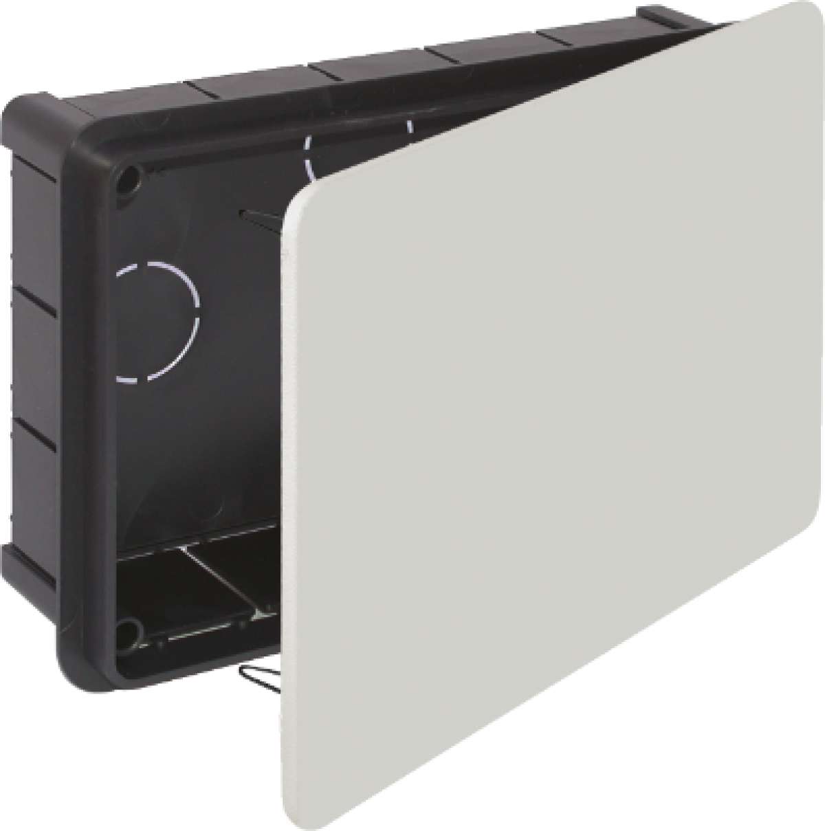 Flush connection box. 200 x 130 x 60 mm. Cover with metal claw.