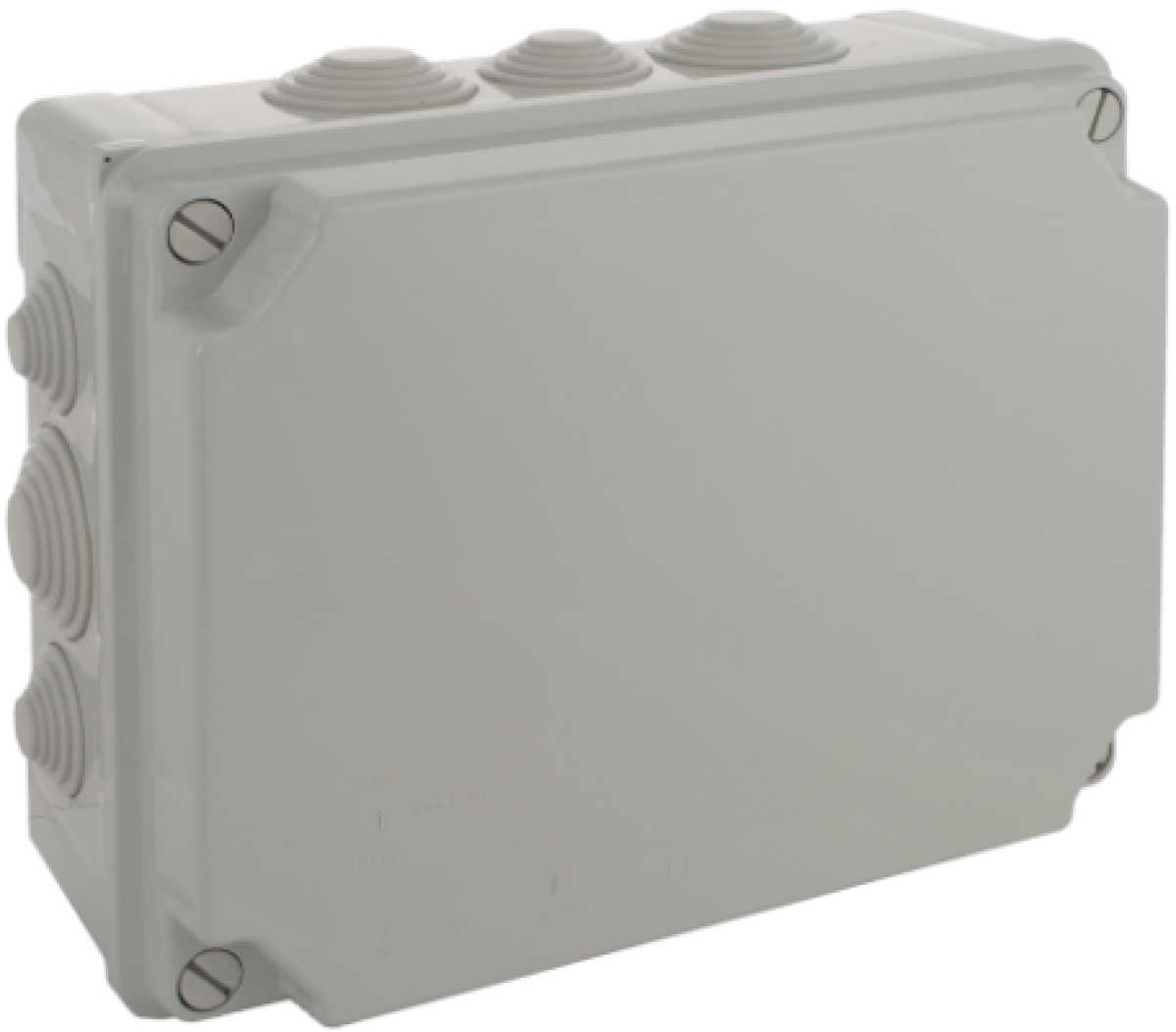 Sealed connection box 310 x 240 x 125 mm with cones. Grey colour.