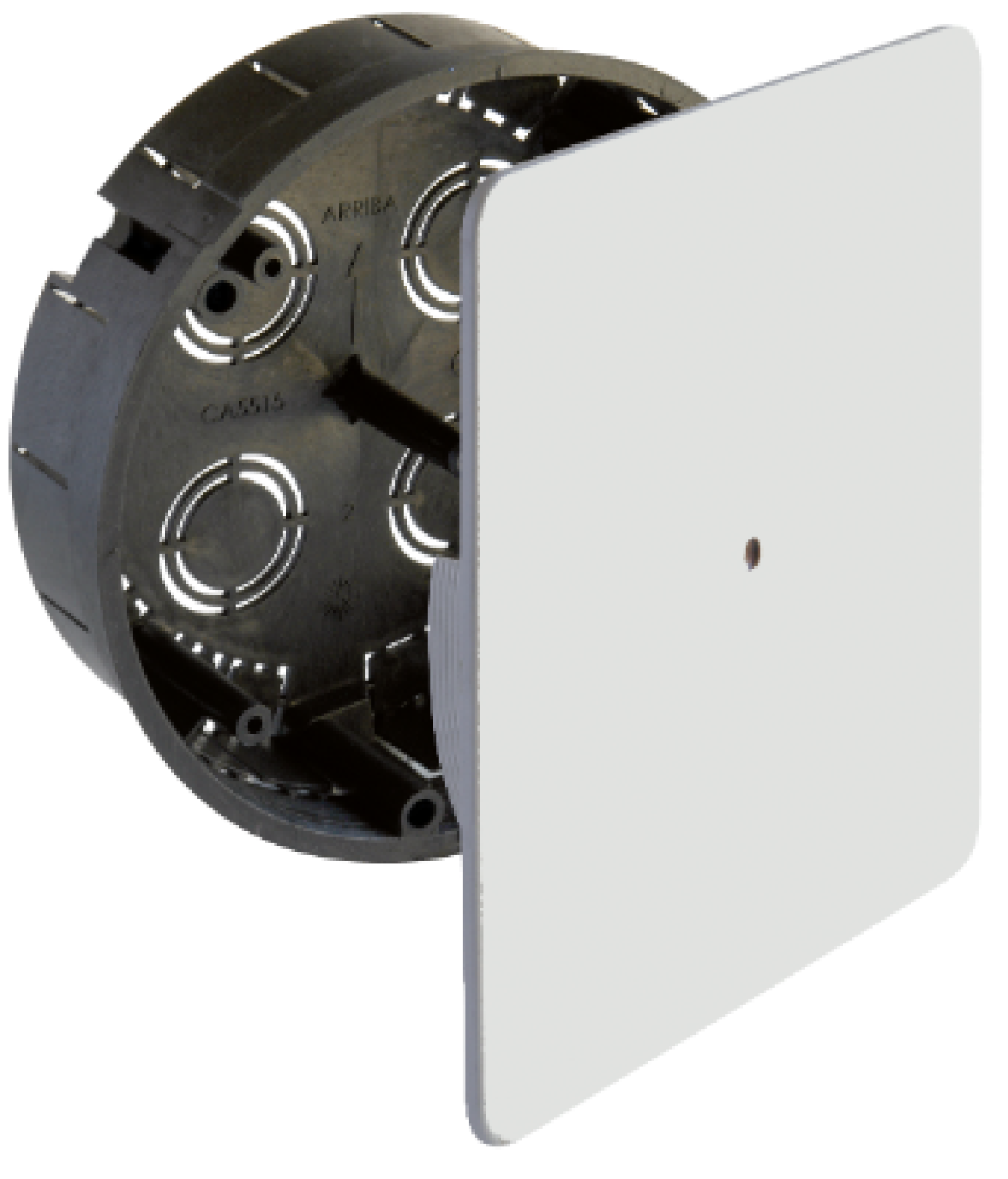 Caixa de ligação para encastrar. Ø 150 mm. Tampa quadrada de nivelamento, ajuste de perímetro, com parafuso central.