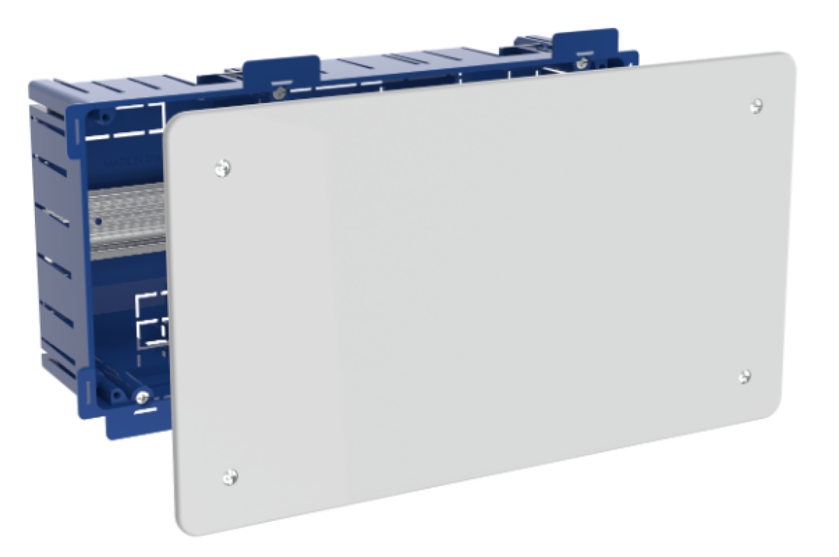 Home automation box to embed in a hollow partition. 300 x 150 x 75 mm. With DIN35 profile