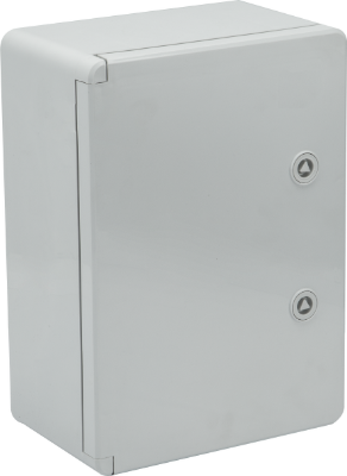 Caixa estanque termoplástica. Porta lisa (opaca). Dimensões externas 250x350x150. Com placa de metal.