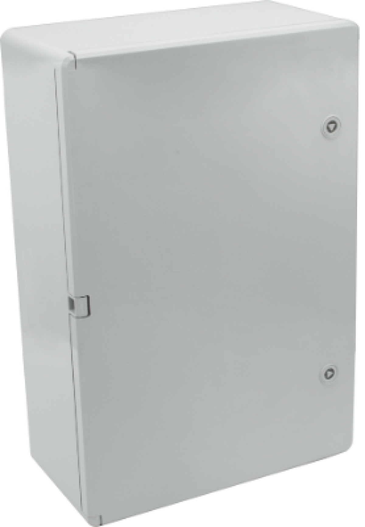 Caixa estanque termoplástica. Porta lisa (opaca). Dimensões externas 400x500x240. Com placa de metal.