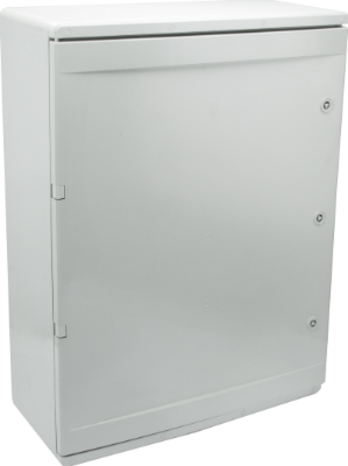Caixa estanque termoplástica. Porta lisa (opaca). Dimensões externas 600x800x260. Com placa de metal.
