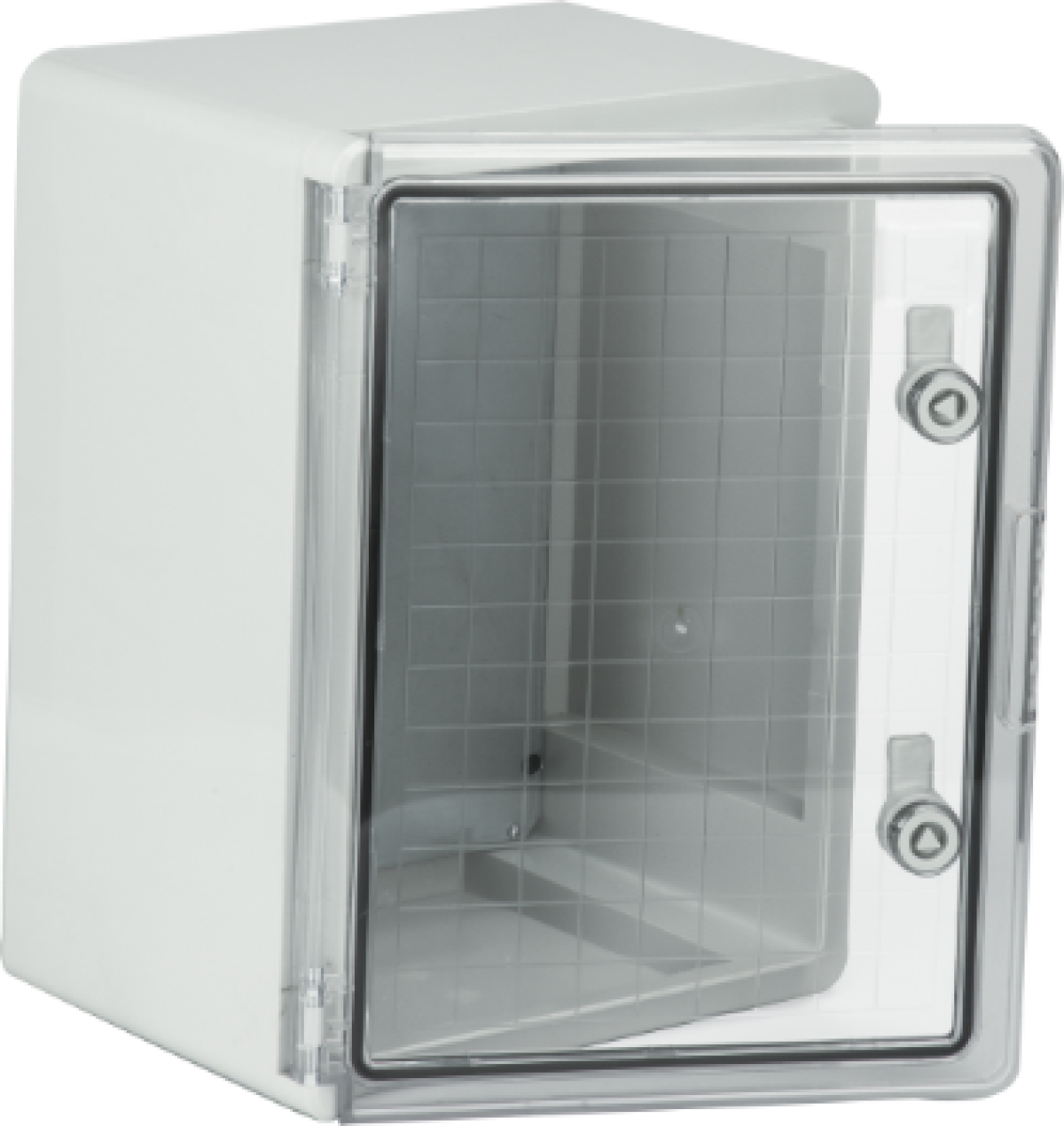Thermoplastic waterproof enclosure. Smooth door (transparent). External dimensions 300x400x220. With metal mounting plate.