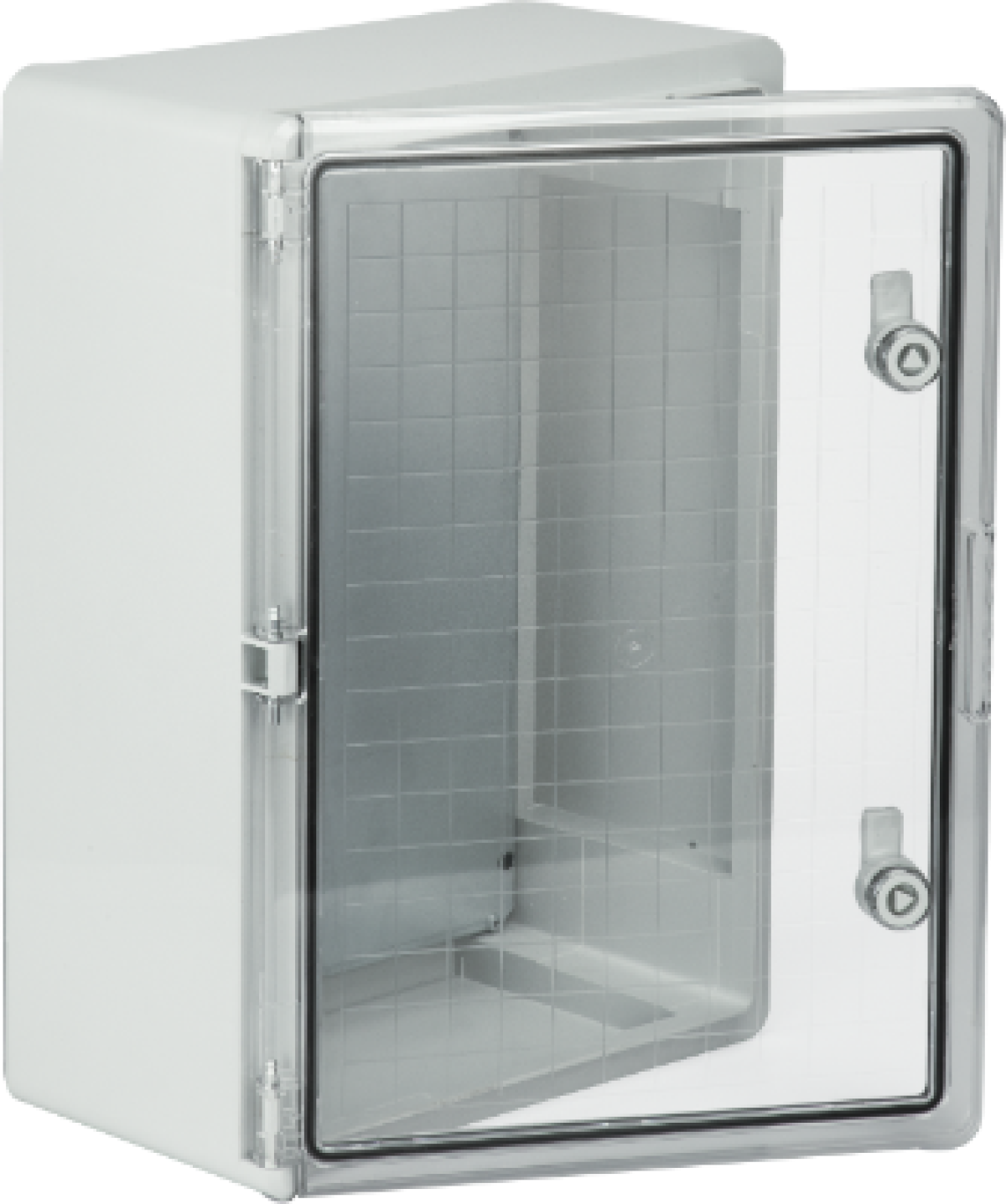 Thermoplastic waterproof enclosure. Smooth door (transparent). External dimensions 350x500x190. With metal mounting plate.