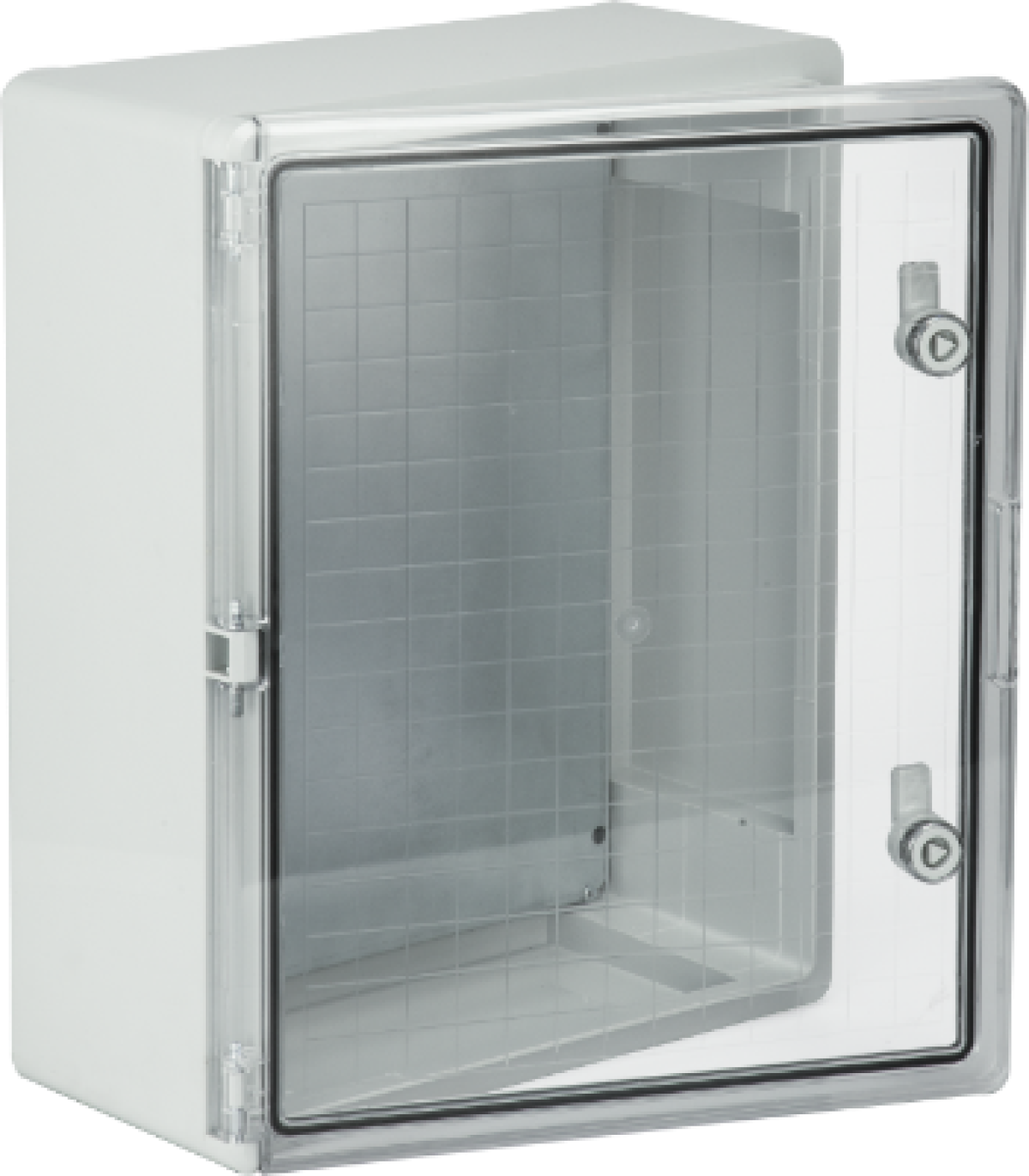 Thermoplastic waterproof enclosure. Smooth door (transparent). External dimensions 400x500x180. With metal mounting plate.