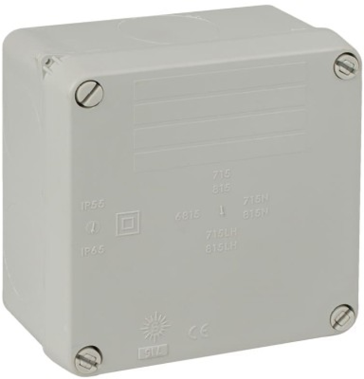 Watertight connection box 100 x 100 x 55 mm without cones. Grey colour.