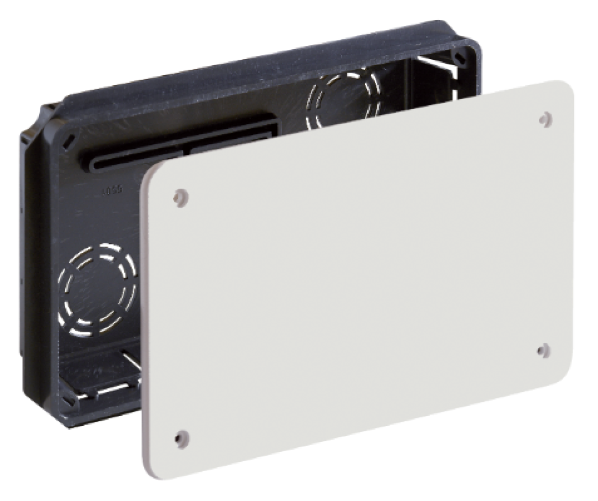 Flush connection box. 170 x 100. Cover with screws.